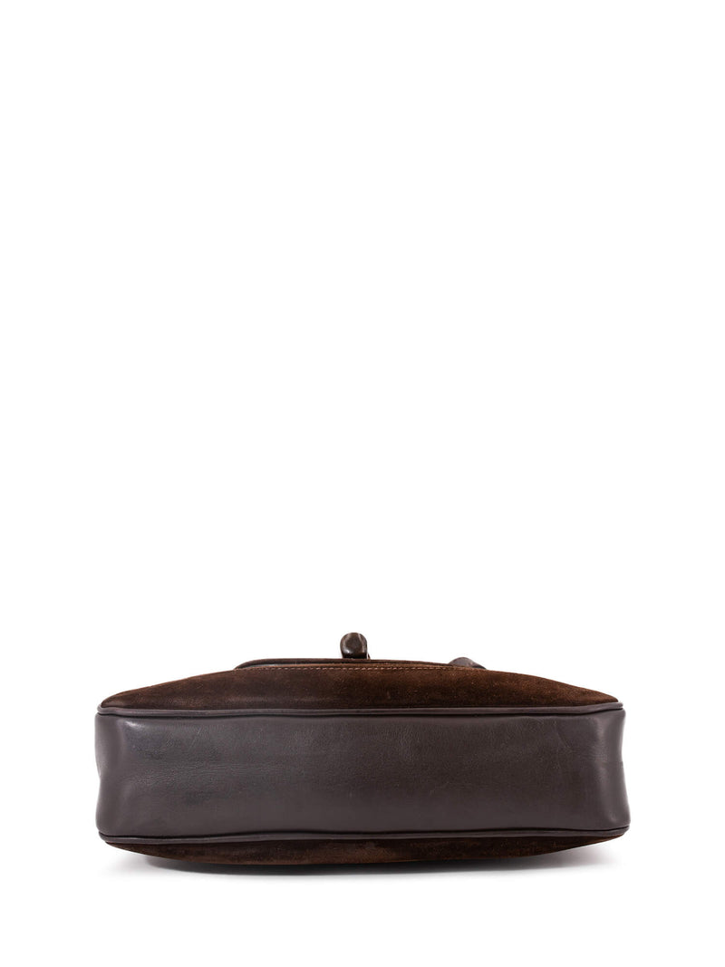 Gucci Suede Bamboo Top Handle Flap Bag Brown-designer resale