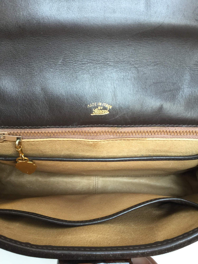Gucci Suede Bamboo Top Handle Flap Bag Brown-designer resale