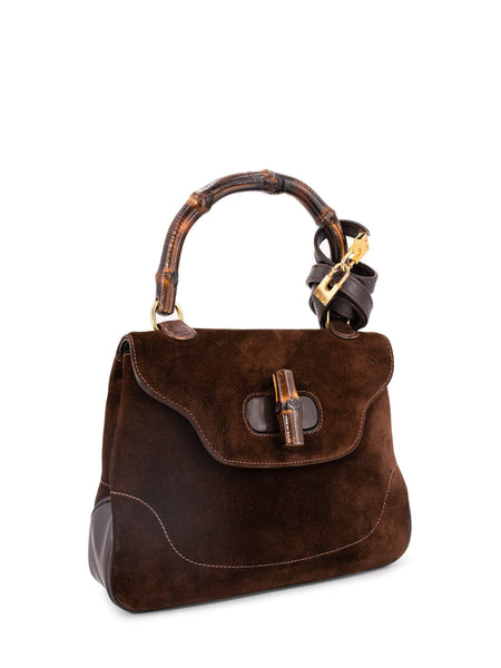 Gucci Suede Bamboo Top Handle Flap Bag Brown