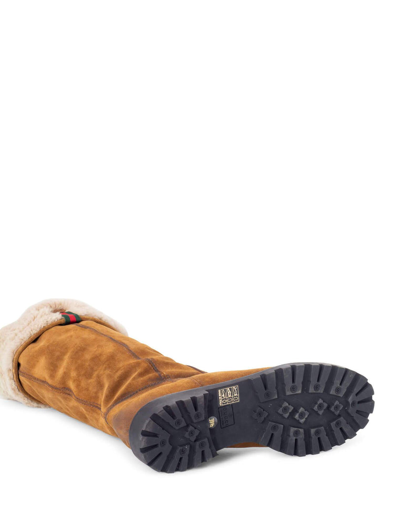 Gucci Suede Shearling Web Boots Brown-designer resale