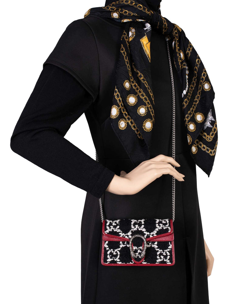 Gucci Tweed Monogram Dionysus Super Mini Flap Bag Black-designer resale