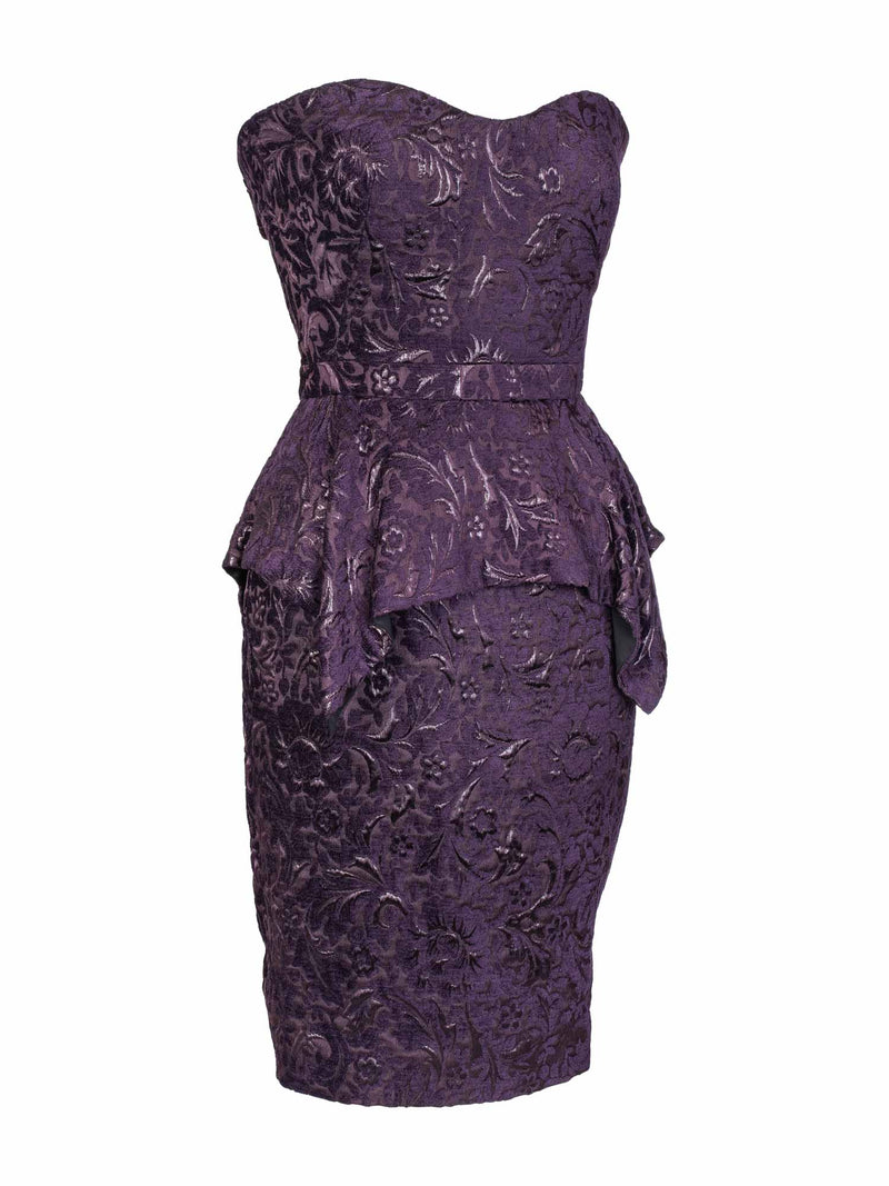 Gucci Velvet Fitted Mini Strapless Dress Purple-designer resale