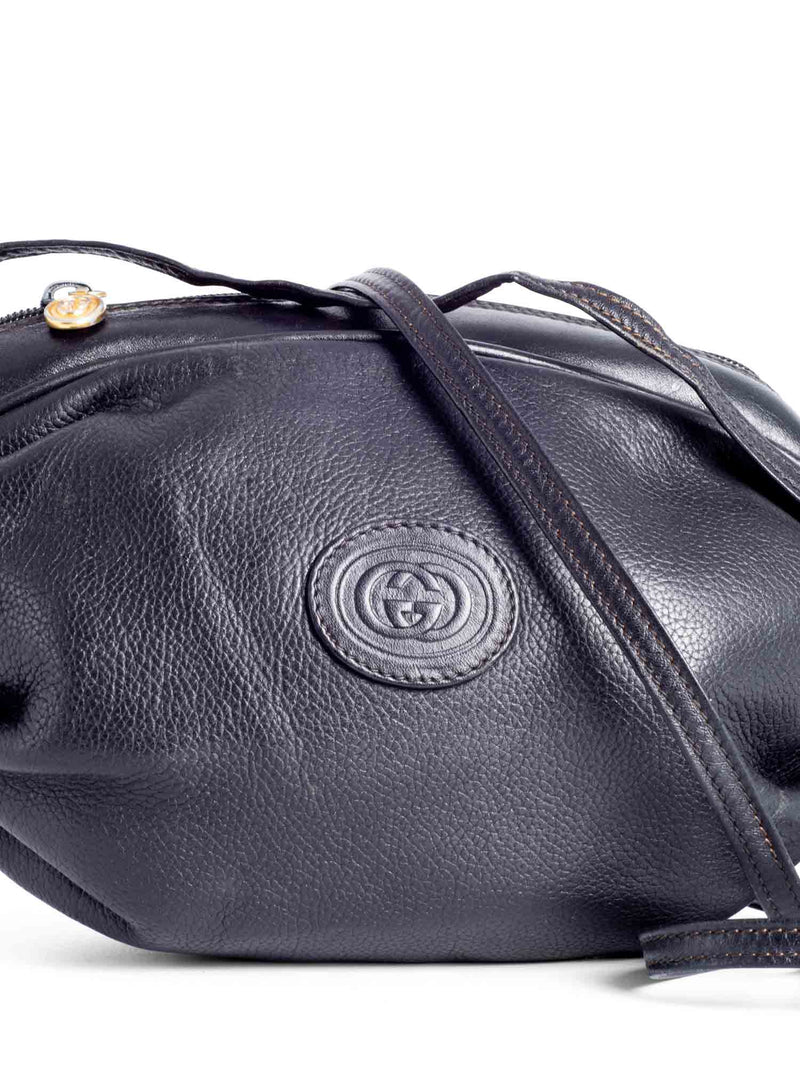 Gucci Vintage GG Logo Pebbled Leather Messenger Bag Black-designer resale