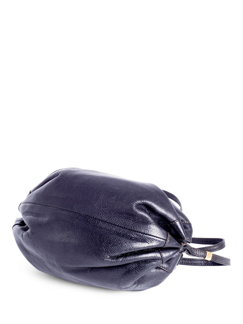 Gucci Vintage GG Logo Pebbled Leather Messenger Bag Black-designer resale
