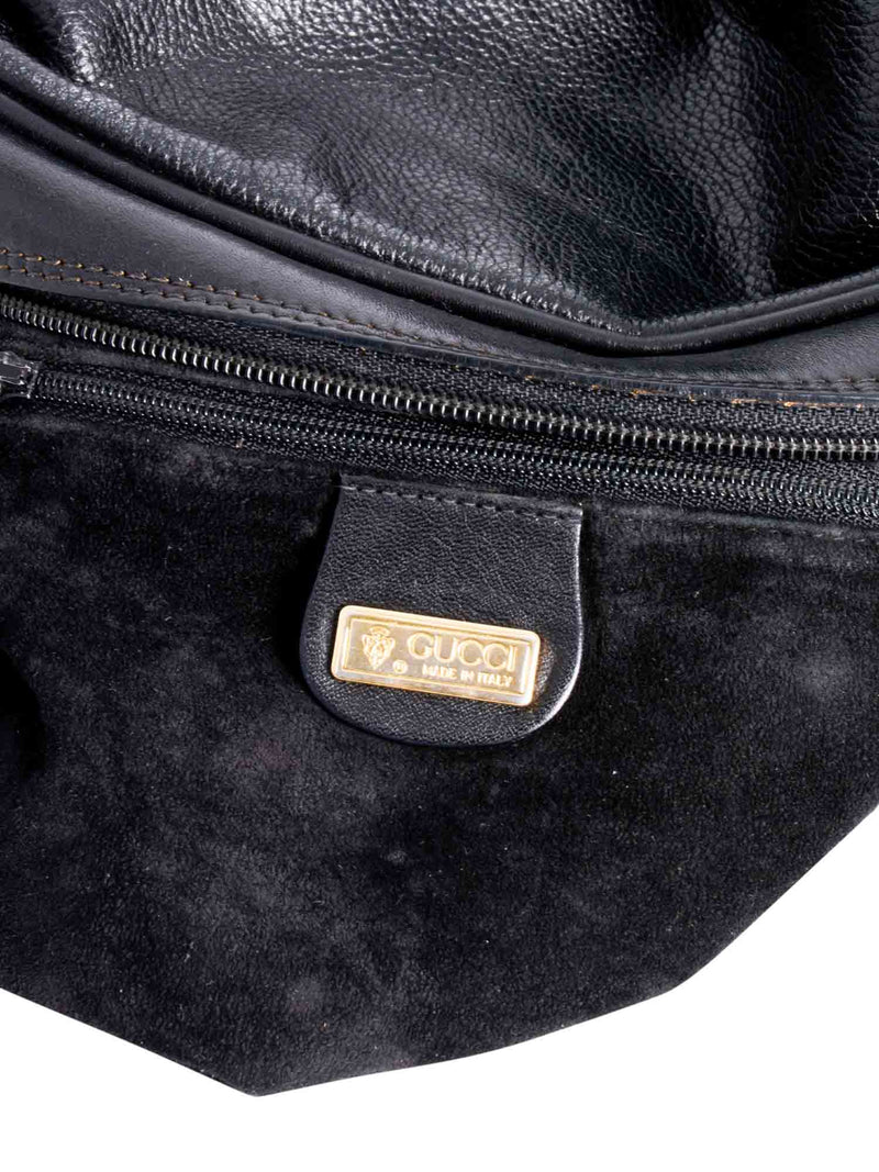 Gucci Vintage GG Logo Pebbled Leather Messenger Bag Black