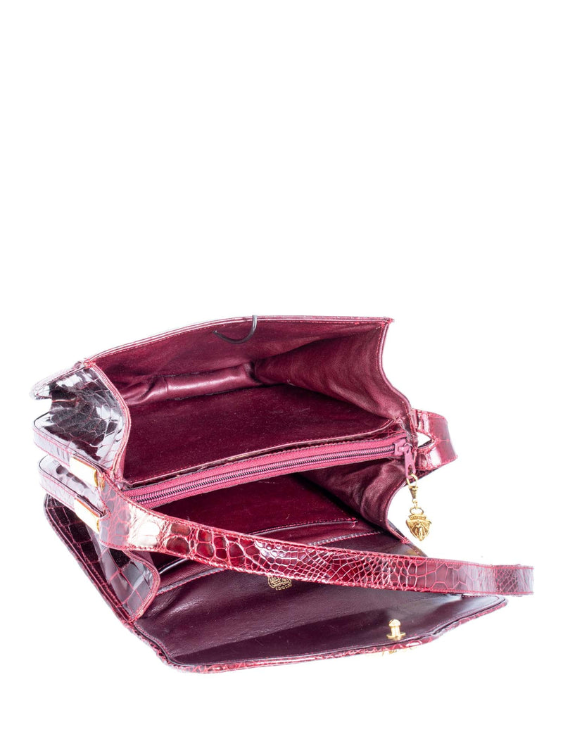 Gucci Vintage GG Shiny Crocodile Arli Flap Messenger Bag Burgundy-designer resale