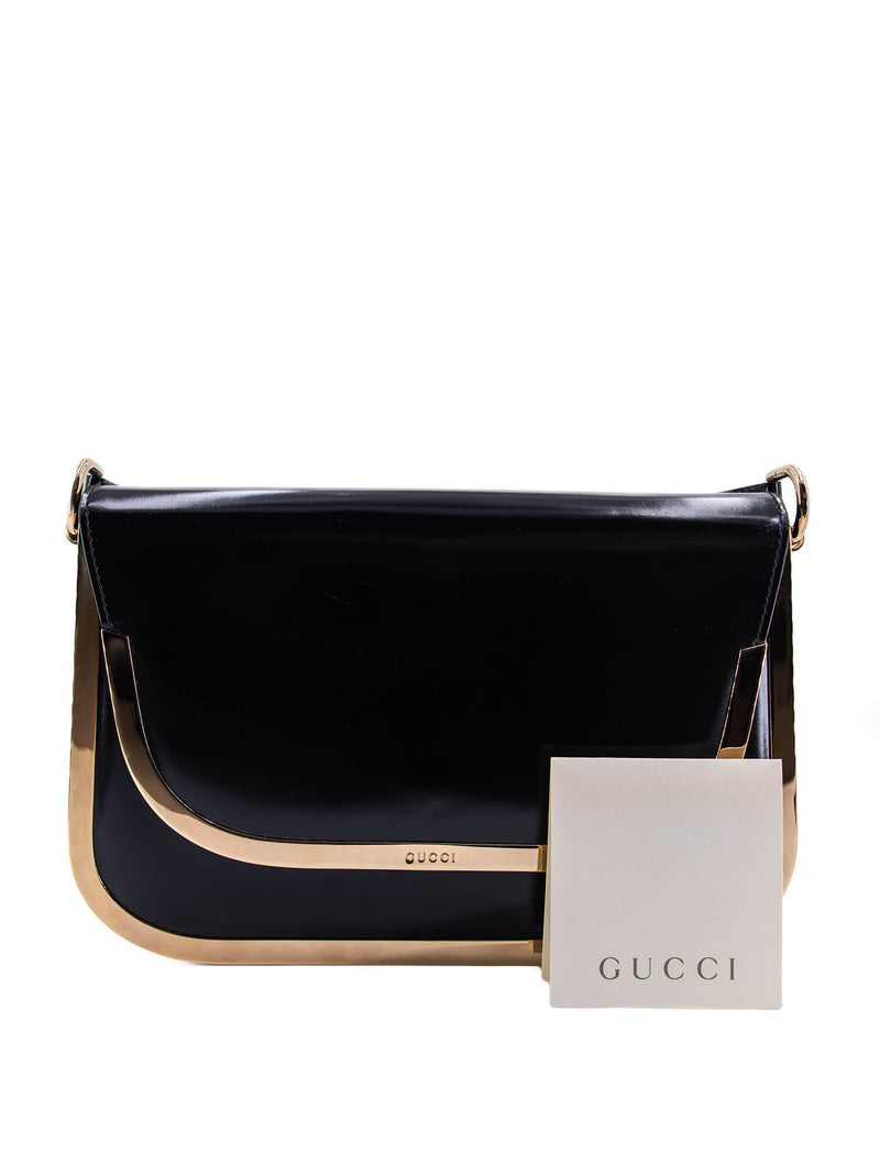 Gucci Vintage Leather Flap Shoulder Bag Black-designer resale