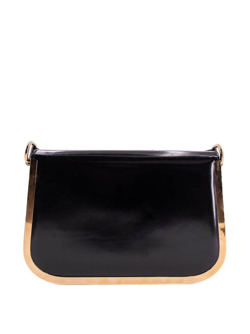 Gucci Vintage Leather Flap Shoulder Bag Black-designer resale