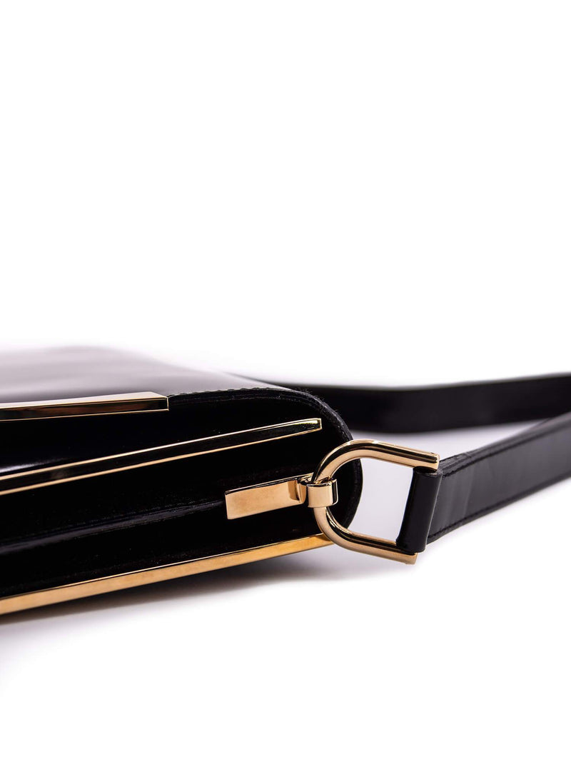Gucci Vintage Leather Flap Shoulder Bag Black-designer resale