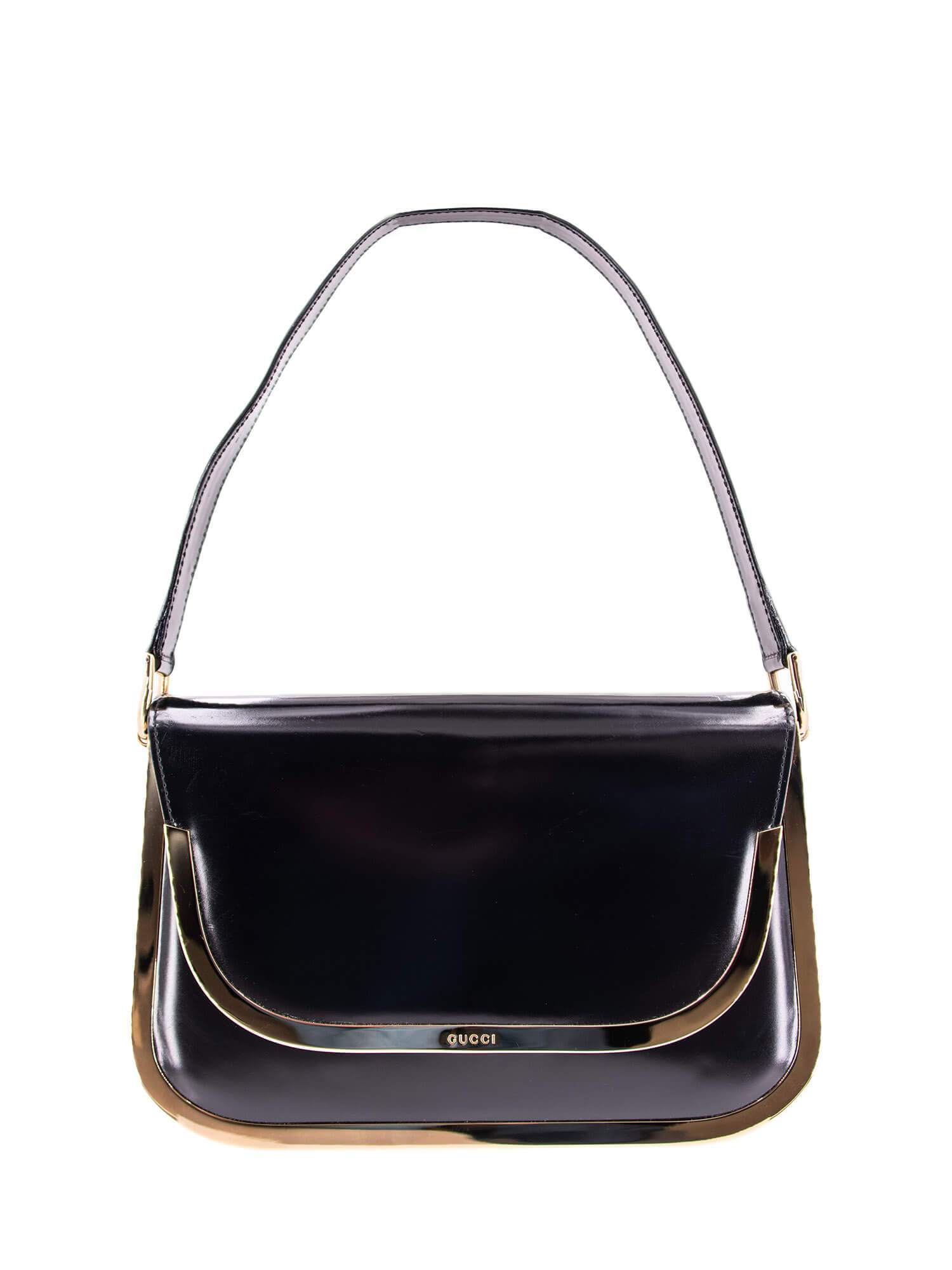 Gucci Vintage Leather Flap Shoulder Bag Black-designer resale