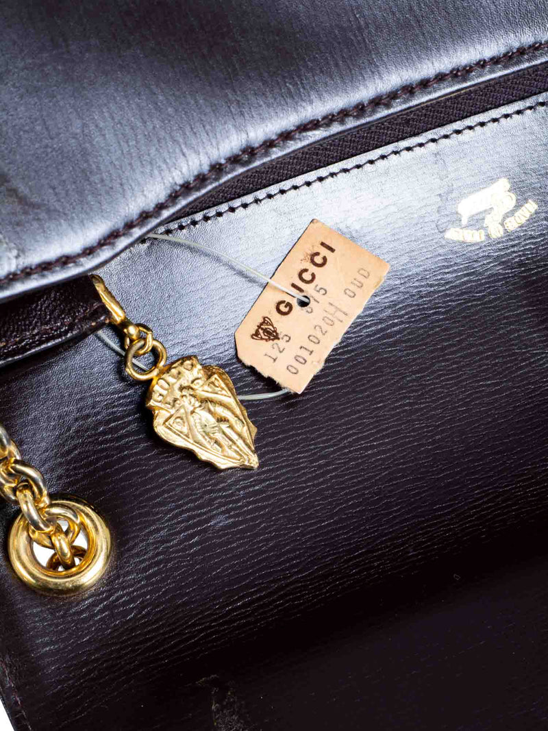 Gucci Vintage Leather Flap Shoulder Bag Wallet Set Brown-designer resale