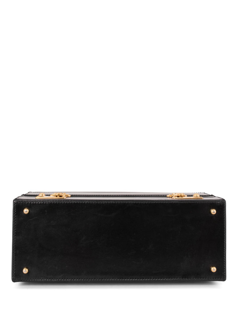 Gucci Vintage Leather Top Handle Drawers Structured Bag Black-designer resale