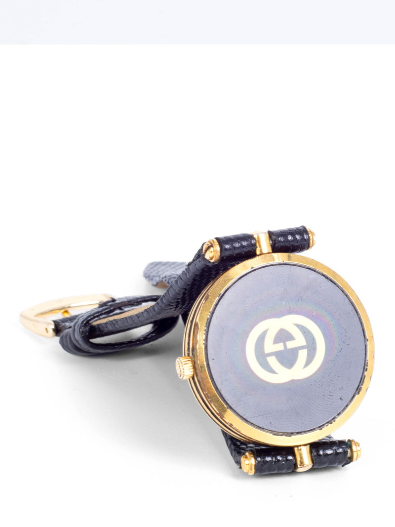 Gucci Vintage Lizard Leather Monogram Watch Black Gold-designer resale