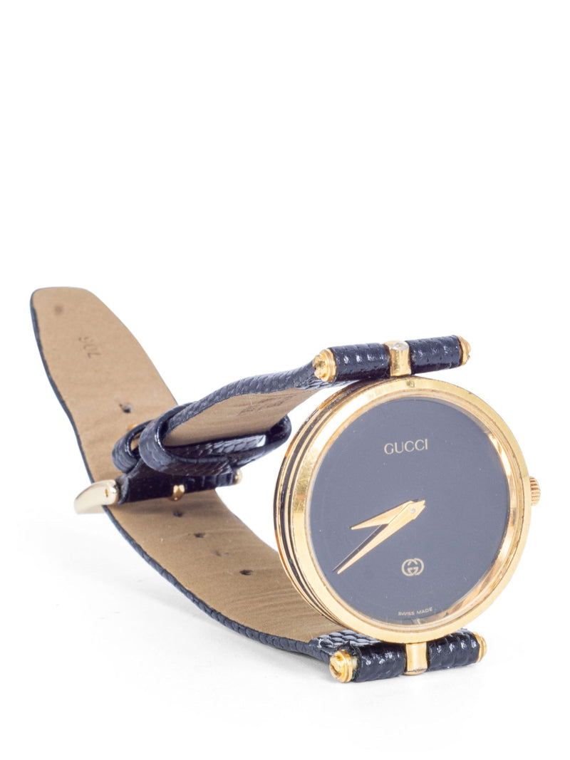 Gucci Vintage Lizard Leather Monogram Watch Black Gold-designer resale