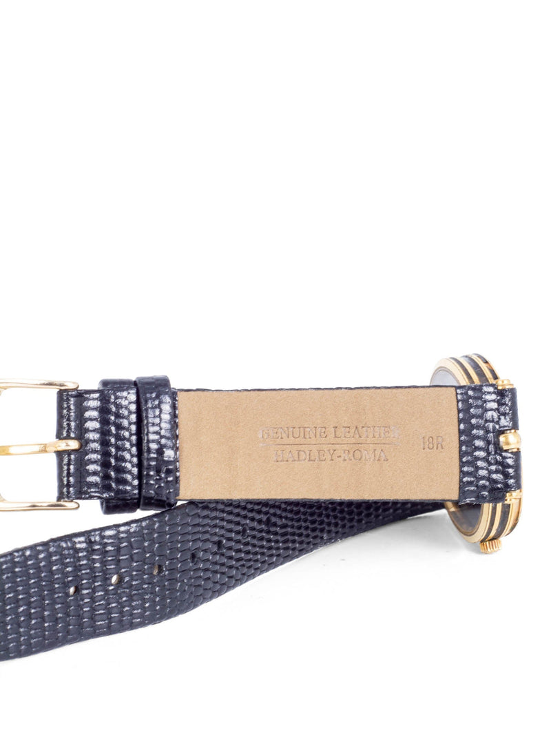Gucci Vintage Lizard Leather Monogram Watch Black Gold-designer resale