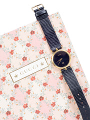 Gucci Vintage Lizard Leather Monogram Watch Black Gold
