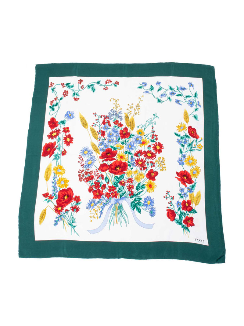 Gucci Vintage Silk Flora Scarf 90 Green-designer resale