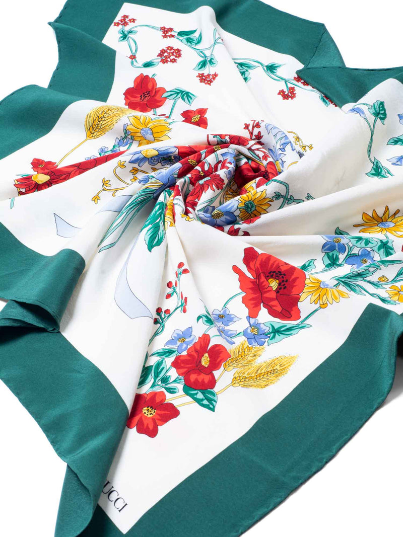 Gucci Vintage Silk Flora Scarf 90 Green-designer resale