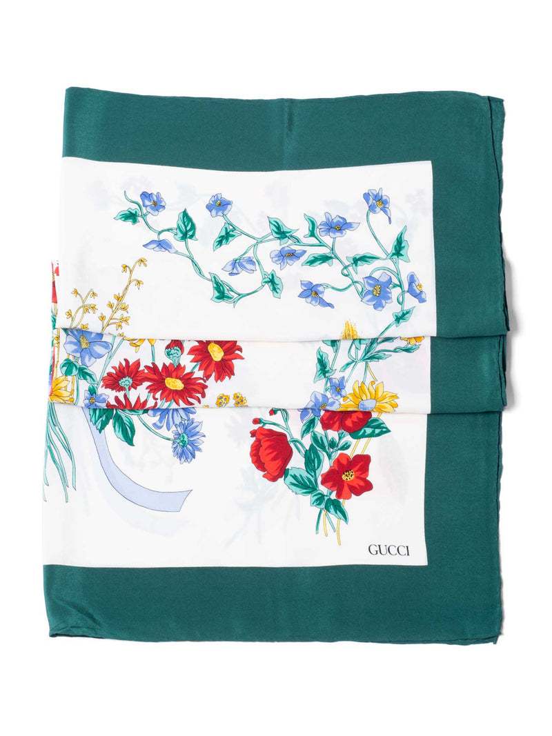 Gucci Vintage Silk Flora Scarf 90 Green-designer resale
