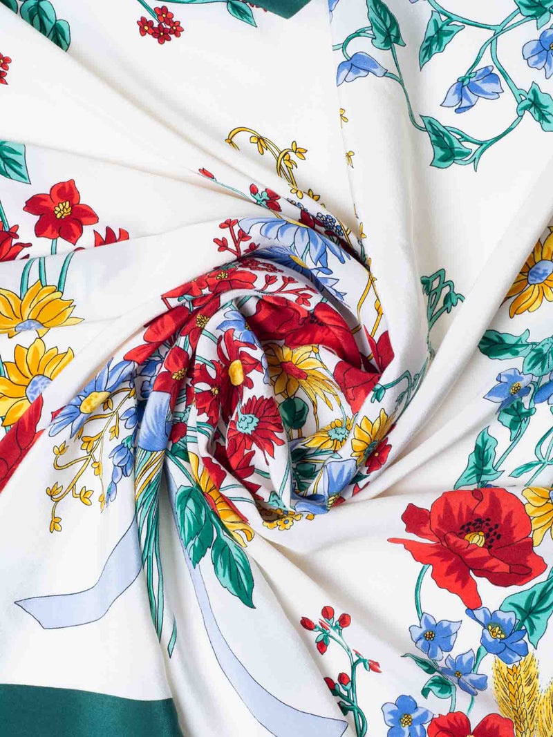 Gucci Vintage Silk Flora Scarf 90 Green-designer resale