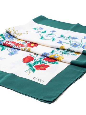 Gucci Vintage Silk Flora Scarf 90 Green-designer resale