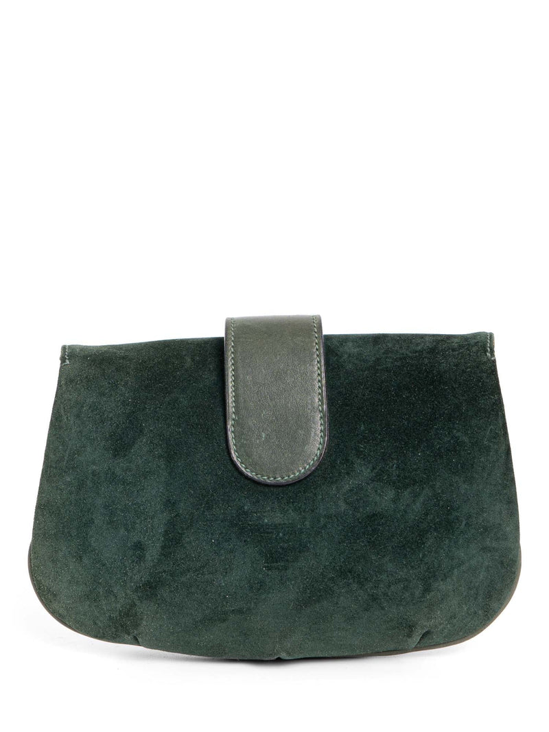 Gucci Vintage Suede Horsebit Flap Clutch Green