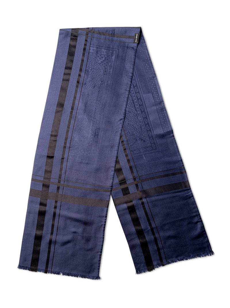Hermes 2 Ply Silk Scarf Blue Black-designer resale