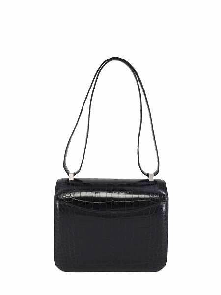 Hermes 24 Constance III Dark Blue Missi Lisse Alligator Flap Bag Palladium-designer resale