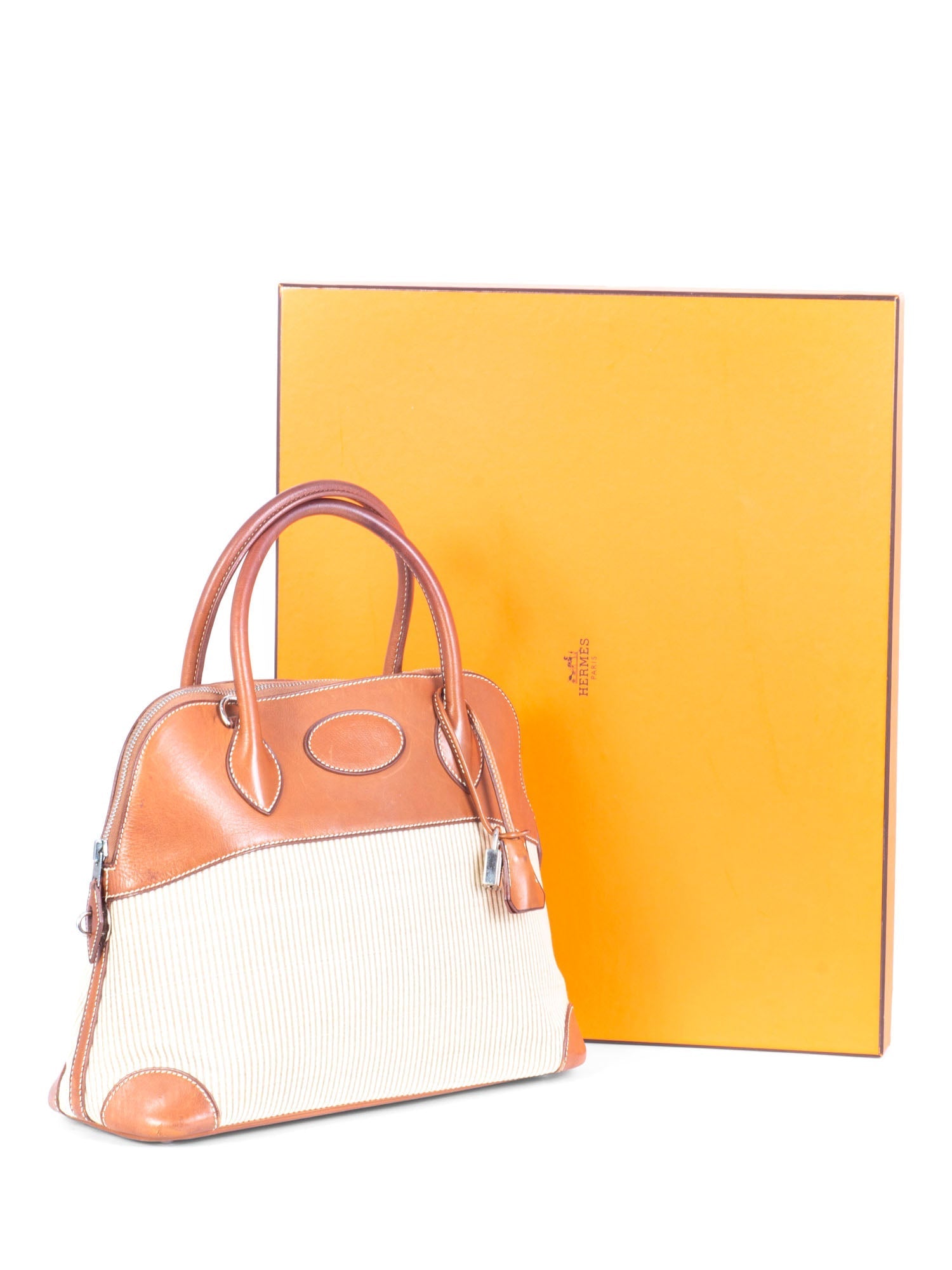 Hermes Box Leather Canvas Bolide Bag 31 Brown-designer resale