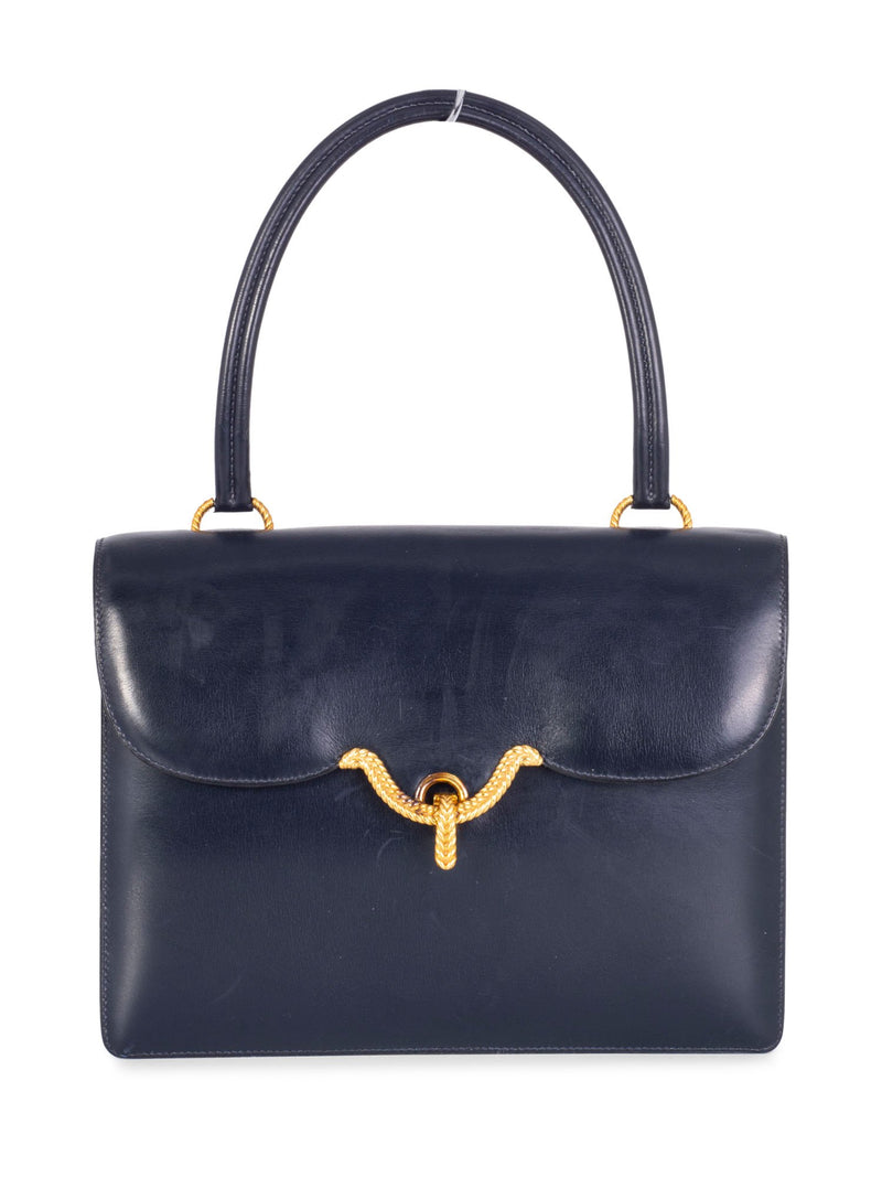 Hermes Box Leather Top Handle Flap Bag Blue-designer resale