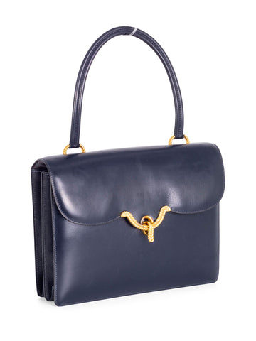 Hermes Box Leather Top Handle Flap Bag Blue-designer resale