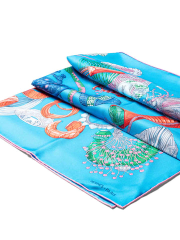 Hermes Bracelets de Lumiere Silk Scarf 90 Blue-designer resale