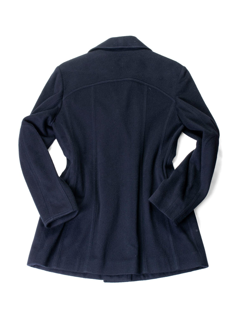 Hermes Cashmere Double Breasted Gold Medallion Coat Navy Blue-designer resale
