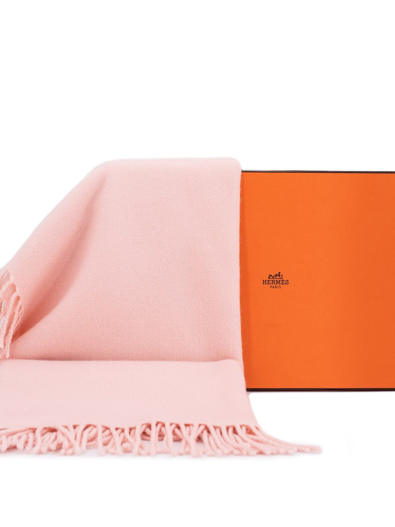 Hermes Cashmere Fringed Baby Blanket Pink-designer resale
