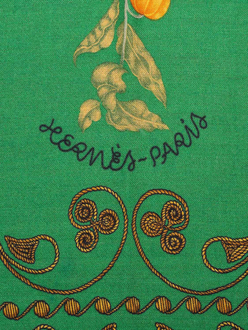 Hermes Cashmere Silk Arabesques Floral Shawl 140 Green-designer resale