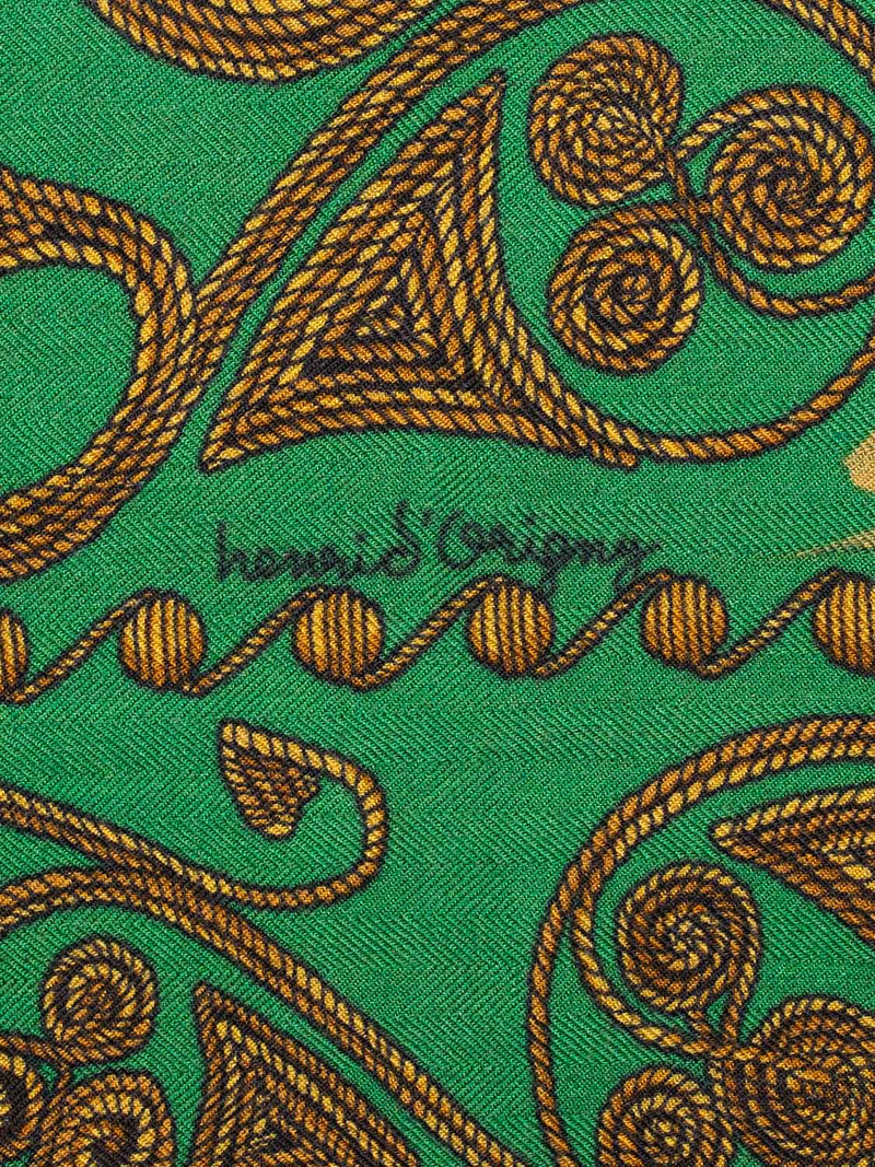 Hermes Cashmere Silk Arabesques Floral Shawl 140 Green-designer resale