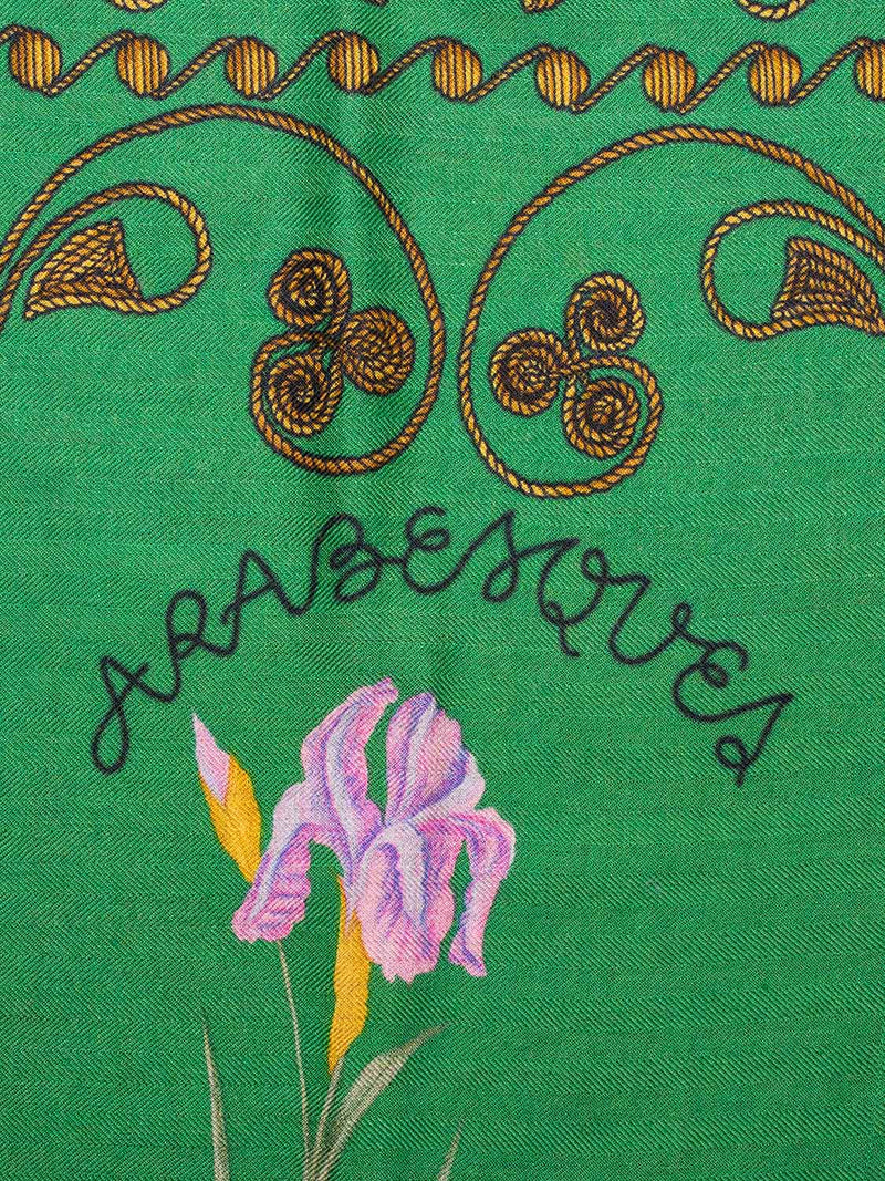 Hermes Cashmere Silk Arabesques Floral Shawl 140 Green-designer resale