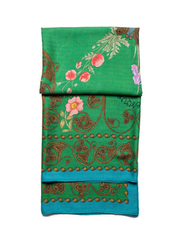 Hermes Cashmere Silk Arabesques Floral Shawl 140 Green-designer resale