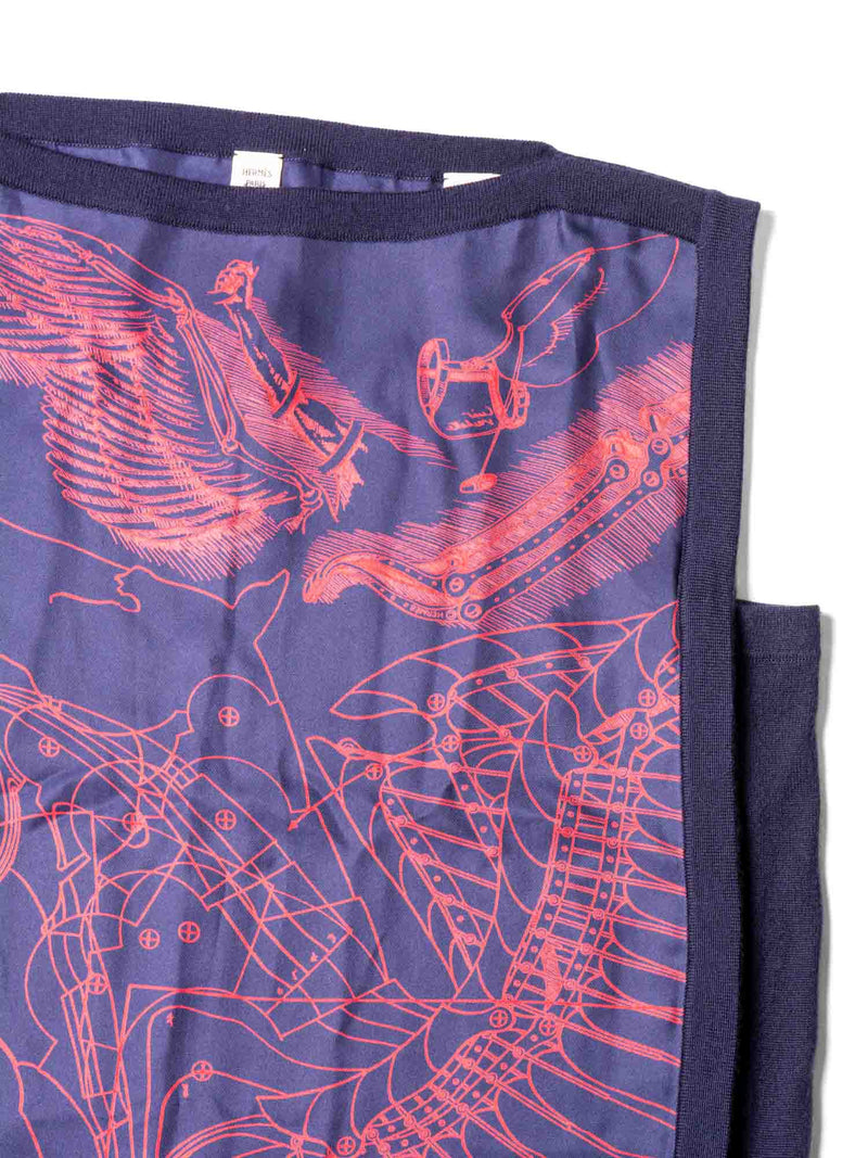 Hermes Cashmere Silk Horse Print Dress Navy Red-designer resale
