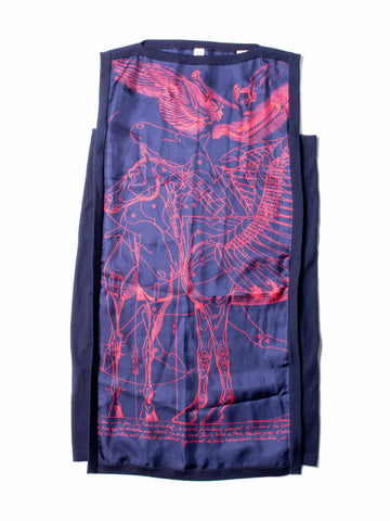 Hermes Cashmere Silk Horse Print Dress Navy Red-designer resale