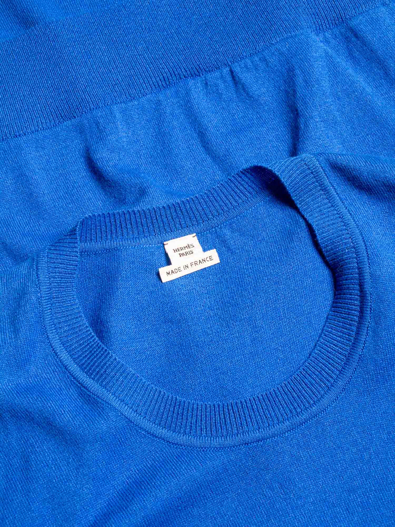 Hermes Cashmere Silk Shirt Print Dress Blue-designer resale