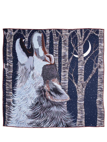 Hermes Cashmere Silk Wolf Scarf 65 Blue-designer resale