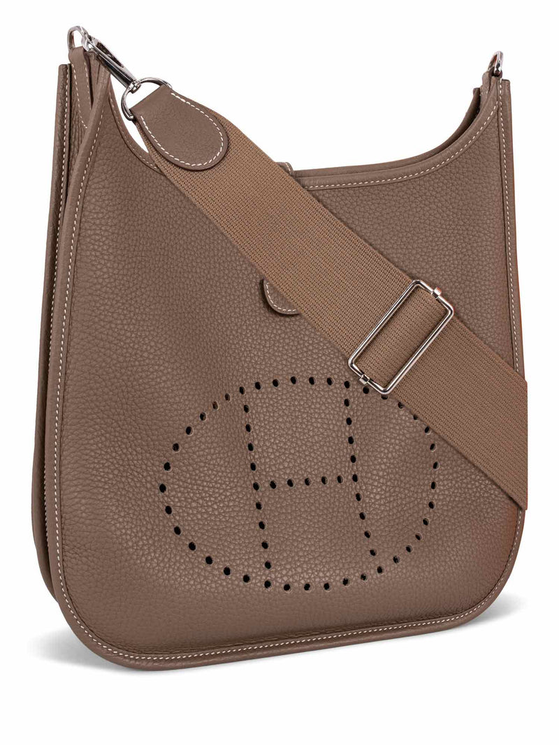 Hermes Clemence Evelyne III PM Messenger Bag Taupe-designer resale