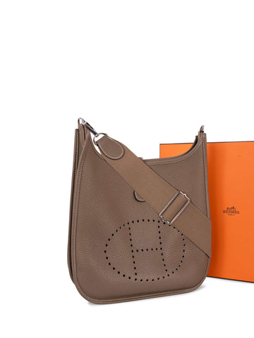 Hermes Clemence Evelyne III PM Messenger Bag Taupe-designer resale