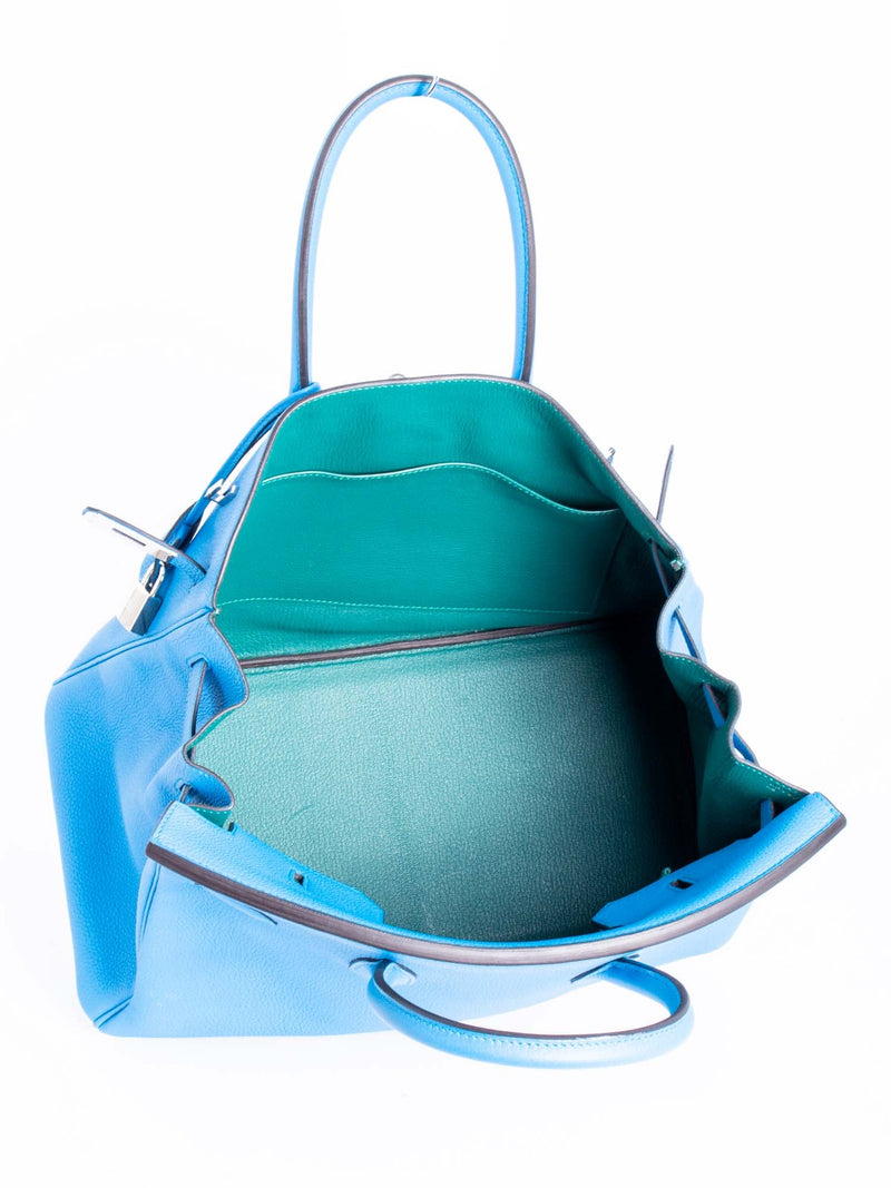 Hermes Clemence Leather Birkin Bag 35 Blue Green-designer resale