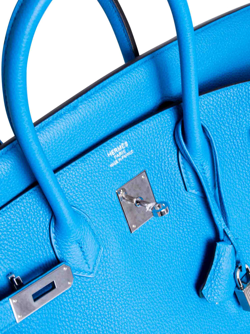 Hermes Clemence Leather Birkin Bag 35 Blue Green