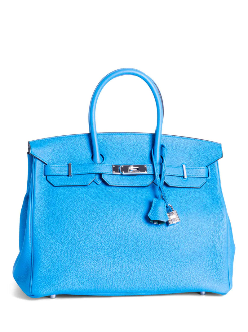 Hermes Clemence Leather Birkin Bag 35 Blue Green