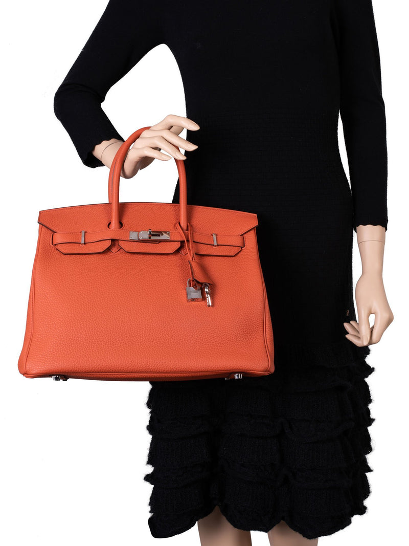 Hermes Birkin Style Orange Leather Handbag