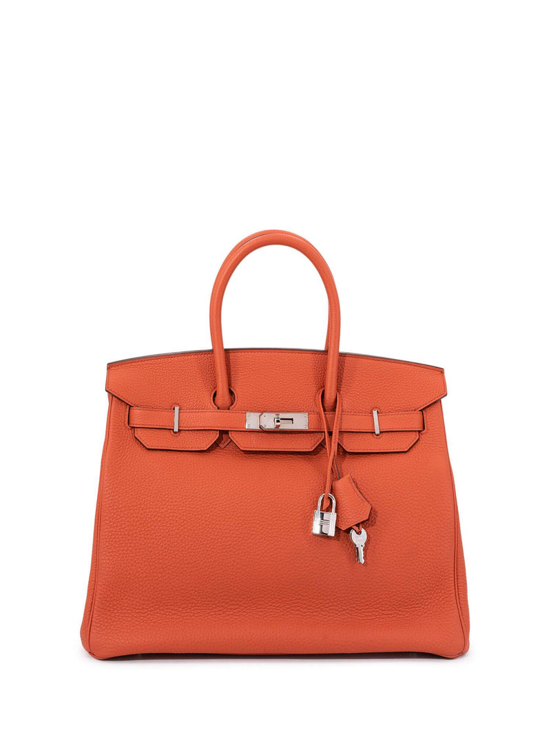 Hermes Clemence Leather Birkin Bag 35 Orange