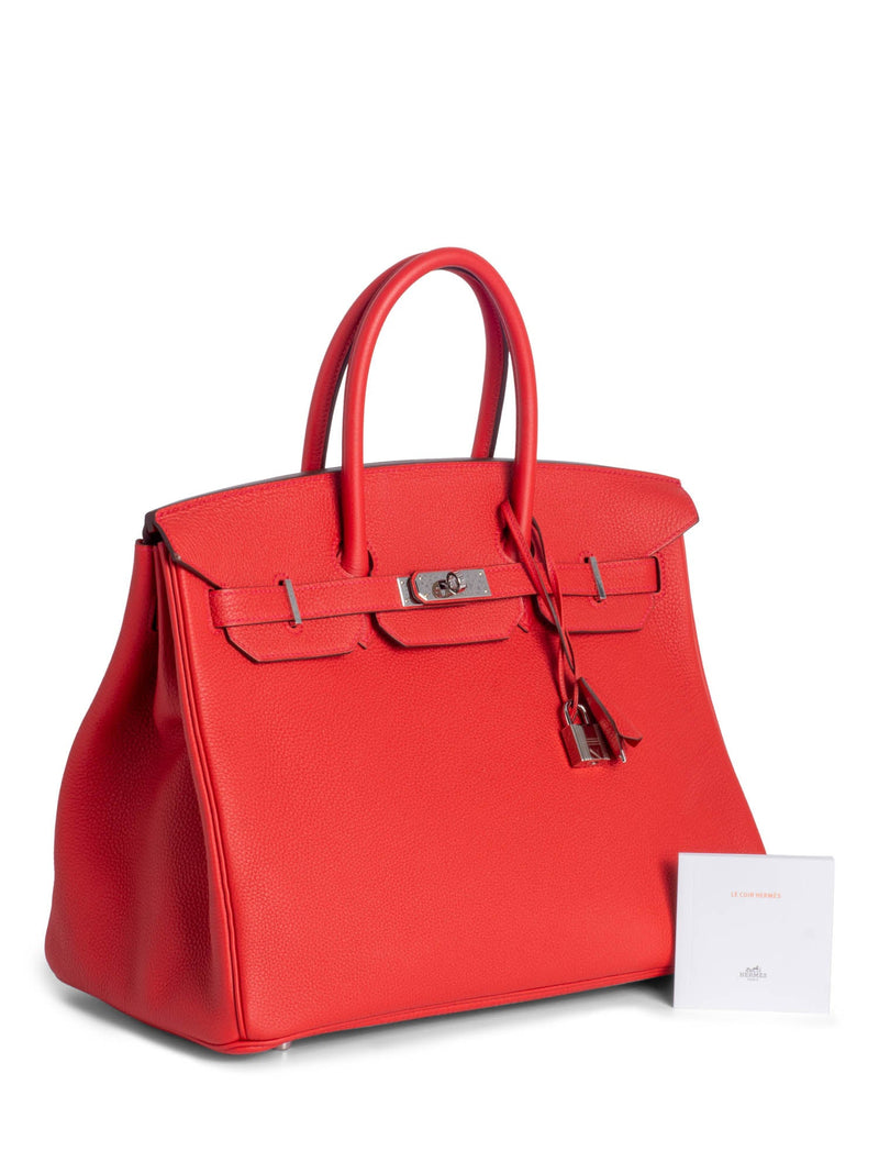 Hermes Clemence Leather Birkin Bag 35 Red-designer resale